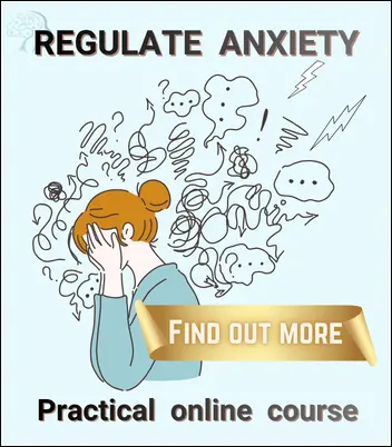 Learn To Regulate Anxiety. Practical online course + optional support sessions. Stop worst-case scenarios, eliminate stressors, develop coping & self-care, feel safer, calmer and happier! Find out more! Learn To Regulate Anxiety. Practical online course + optional support sessions. Stop worst-case scenarios, eliminate stressors, develop coping & self-care, feel safer, calmer and happier!